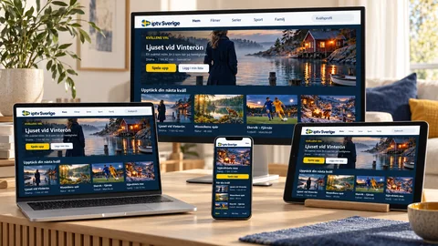 Fyra olika enheter som visar samma streamingbibliotek